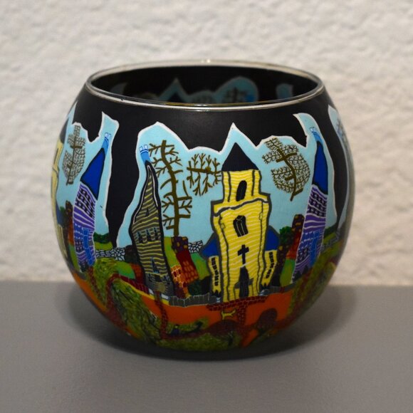 Hellman Versand Polymer Clay Halloween Houses Decorated Tea Light Votive Holder - Picture 1 of 5